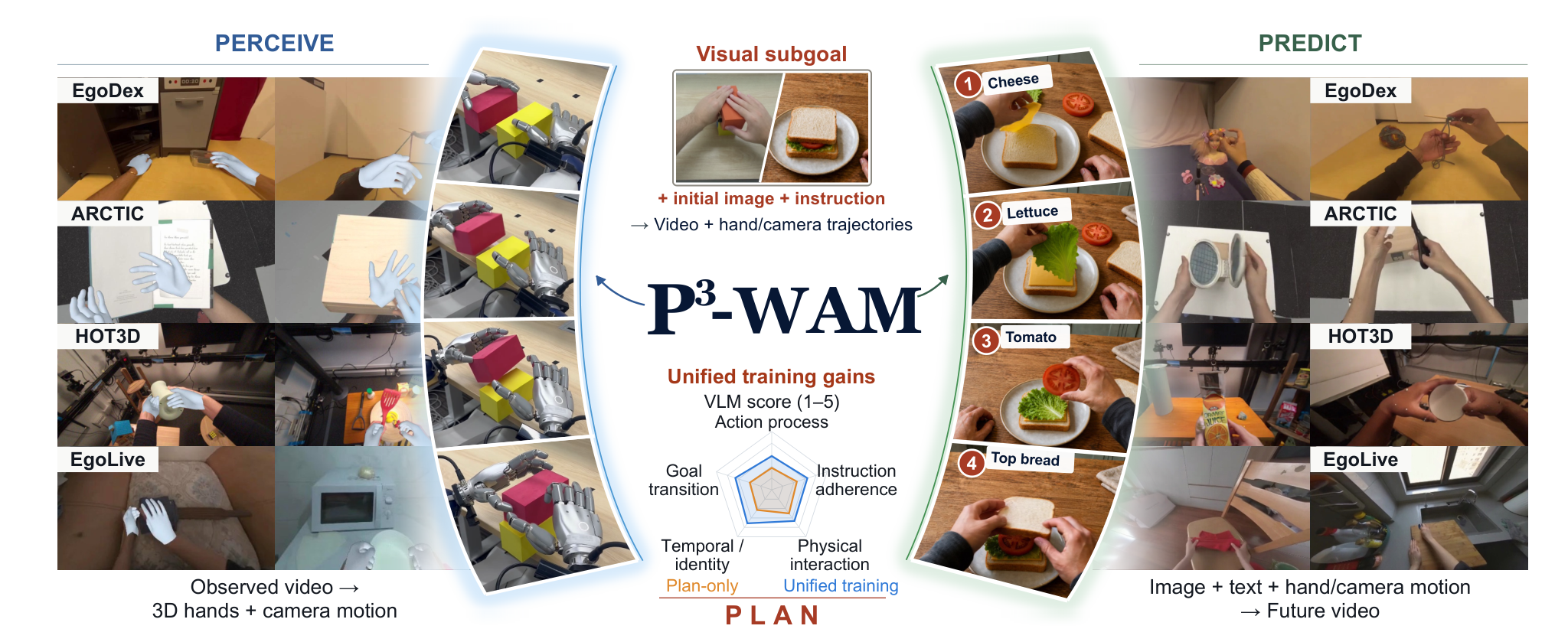 P³-WAM examples of 3D hand reconstruction from egocentric video